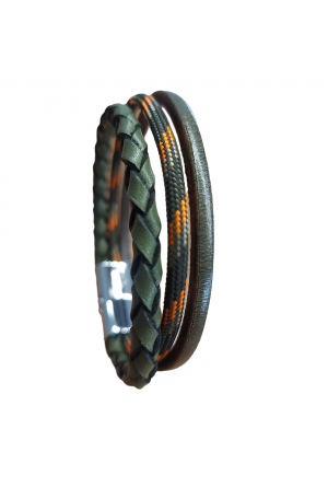 Deritel Corded Knitted Leather Bracelet Combined Green Black