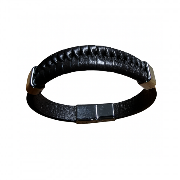 Hakiki Deri Siyah Örgülü Erkek Bileklik – Mıknatıslı Kapama