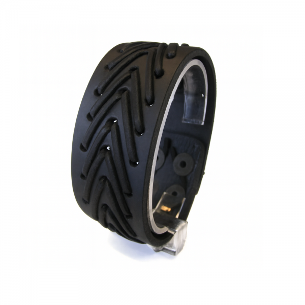 Geniş Örgü Gerçek Deri Bileklik Siyah