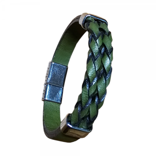 Yeşil Örmeli Hakiki Deri Bileklik – Unisex Aksesuar