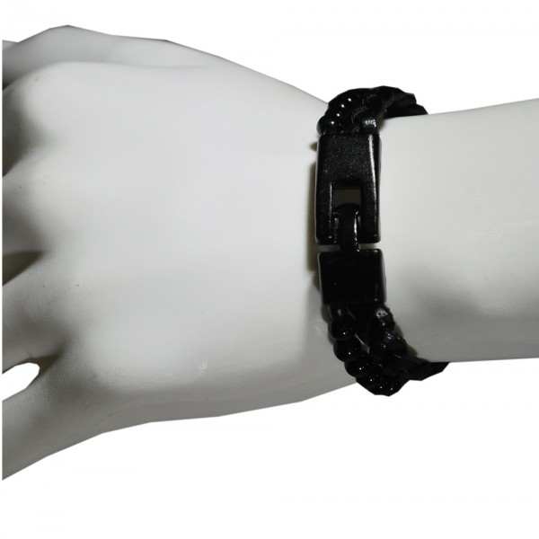 Deritel İki Deri Örmeli Boncuklu Bileklik Kombine Serisi Siyah