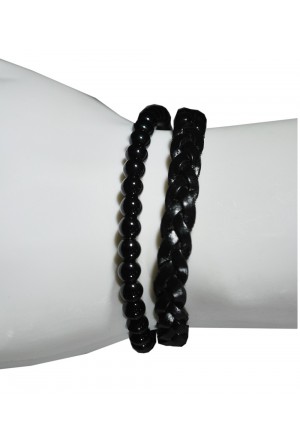 Deritel Bracelet Two Leather Knitted Beaded Combined Series