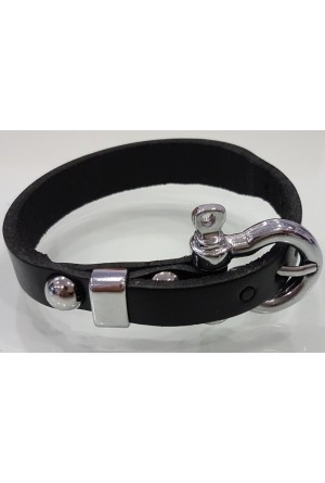 Bileklik Siyah Gerçek Deri Çelik Kapama