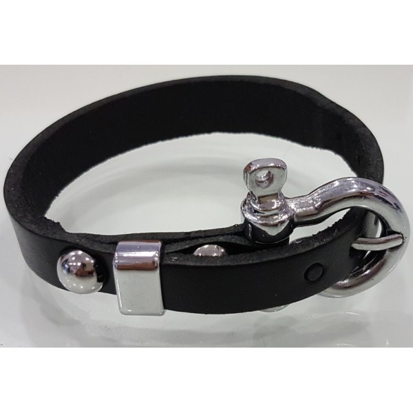 Bileklik Siyah Gerçek Deri Çelik Kapama