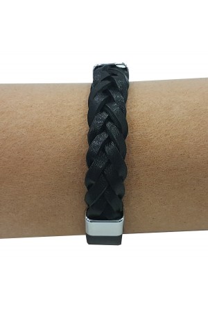 Gerçek Deri Örme Bileklik Klasik Serisi Siyah