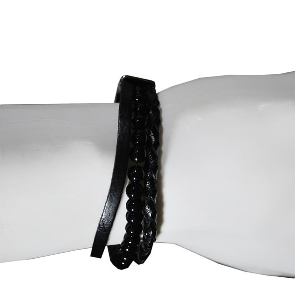 Örmeli Boncuklu Gerçek Deri Bileklik Serisi Siyah Örmeli Boncuklu Gerçek Deri Bileklik Serisi Siyah