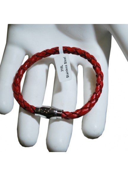 Bracelet Leather Braided Magnet Steel Closure