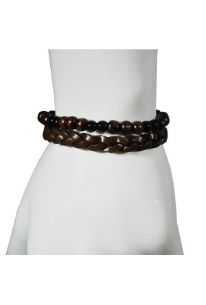 Deritel Bracelet Two Leather Knitted Beaded Combined Series