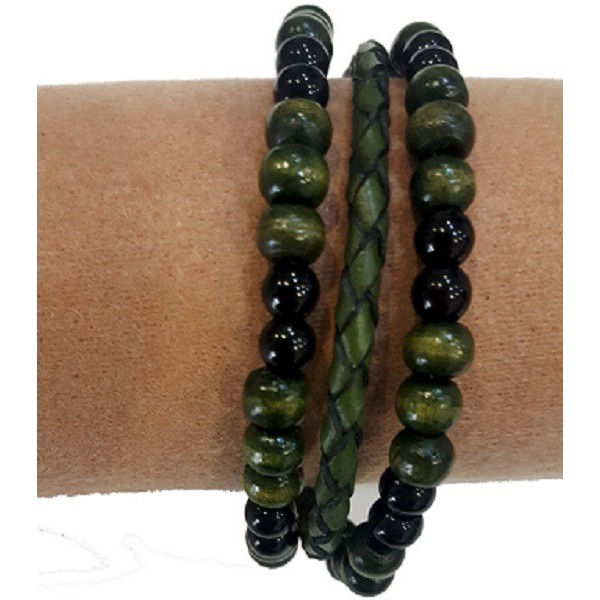 Kombine Örmeli Boncuklu Bileklik Serisi Yeşil