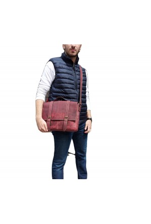 Deri Postacı Çantası – Şık & Fonksiyonel – Bordo