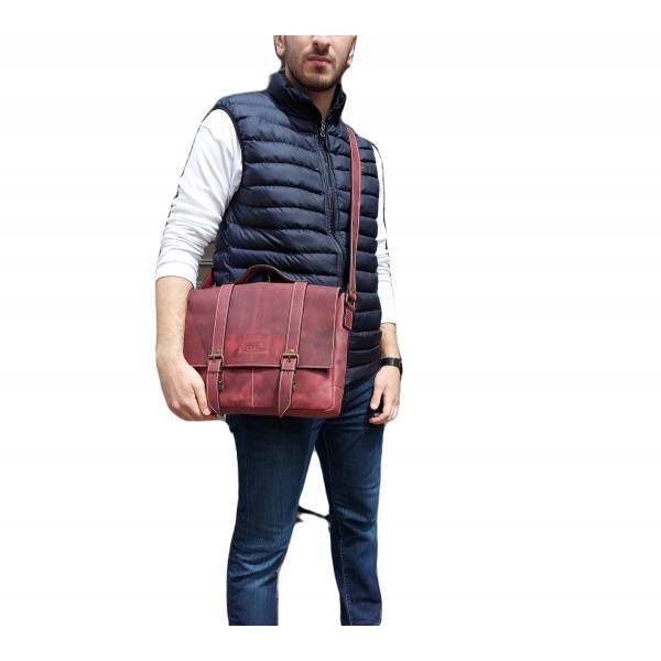 Deri Postacı Çantası – Şık & Fonksiyonel – Bordo