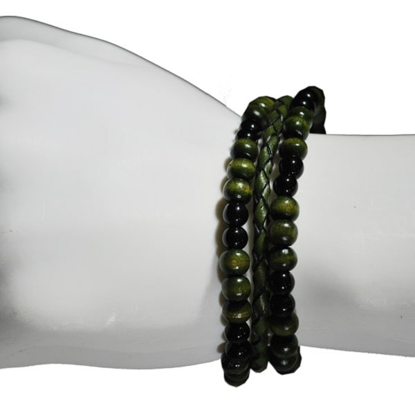 Kombine Örmeli Boncuklu Bileklik Serisi Yeşil