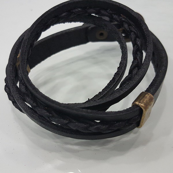 Deritel Bileklik Uzun Siyah Örgü Biyeli Gerçek Deri Uzun Siyah Örgü Biyeli Erkek Bileklik | Klasik Seri