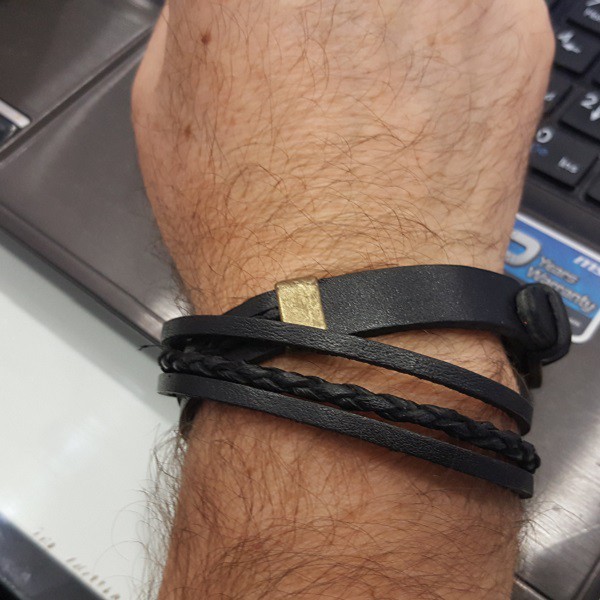 Deritel Bileklik Uzun Siyah Örgü Biyeli Gerçek Deri Uzun Siyah Örgü Biyeli Erkek Bileklik | Klasik Seri