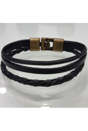 Gerçek Deri Bileklik Siyah Örgülü Siyah Biyeli Gerçek Deri Bileklik Siyah Örgülü Siyah Biyeli