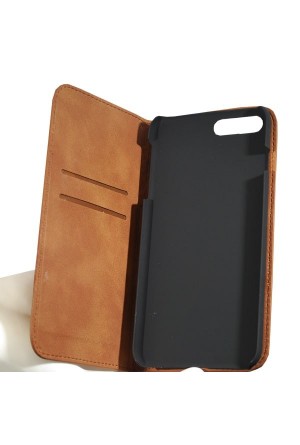 Apple iPhone 8 Plus Hakiki Deri Cüzdan Kılıf Camel