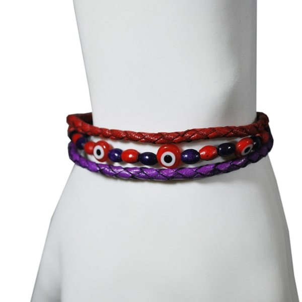 Deri Örmeli Nazar Boncuklu Bileklik – Renkli, El Yapımı Hakiki Deri