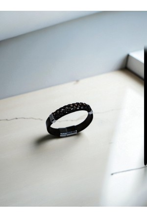 EL ÖRMESİ HAKİKİ DERİ SİYAH KAHVERENGİ BİLEKLİK