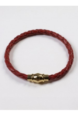 HAND KNITTED GENUINE LEATHER RED BRACELET