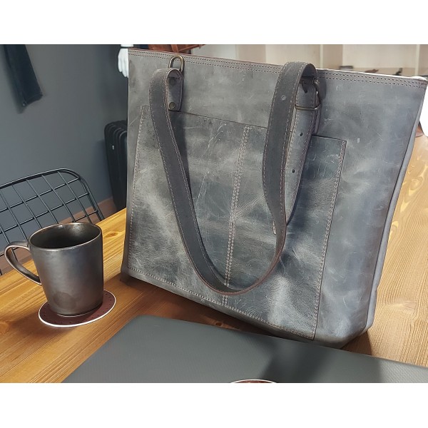 Deri Bayan Omuz Çantası – Gri Hand Serisi – Şık & Fonksiyonel