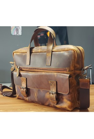 Hakiki Deri Evrak & Laptop Çantası Galaxy Serisi Taba