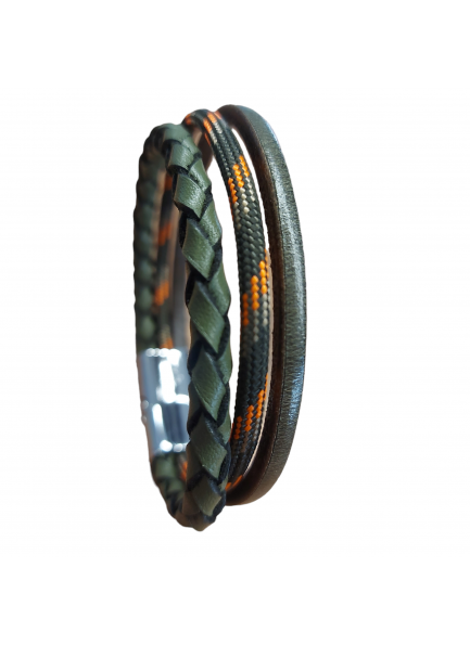 Corded Knitted Leather Bracelet Combined Green Black