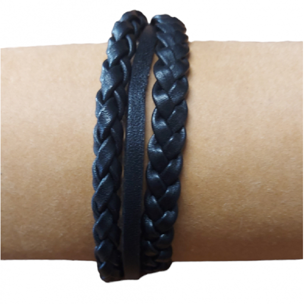 Hakiki Deri bileklik Üçlü Kombine Serisi Siyah