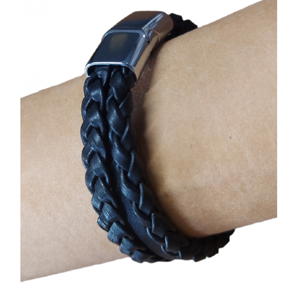 Hakiki Deri bileklik Üçlü Kombine Serisi Siyah