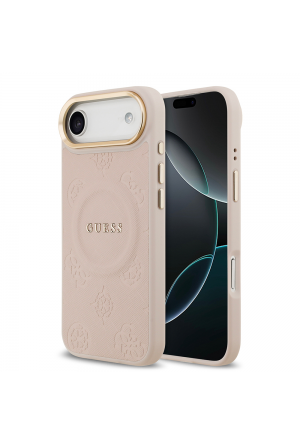 Apple iPhone 17 Air Kılıf Guess Orjinal Lisanslı M-safe Şarj Özellikli Sıcak Baskılı Yazı Logolu PU Deri Peony Kapak