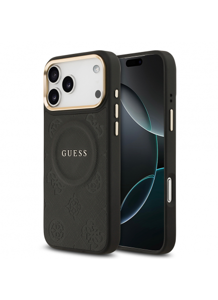 Maksimum Şıklık: Guess Peony Deseni ve Sıcak Baskılı Yazı Logosu Apple iPhone 17 Pro Kılıf Guess Orjinal Lisanslı M-safe Şarj Özellikli Sıcak Baskılı Yazı Logolu PU Deri Peony Kapak