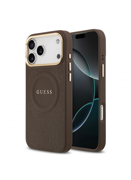 Maksimum Şıklık: Guess Peony Deseni ve Sıcak Baskılı Yazı Logosu Apple iPhone 17 Pro Kılıf Guess Orjinal Lisanslı M-safe Şarj Özellikli Sıcak Baskılı Yazı Logolu PU Deri Peony Kapak