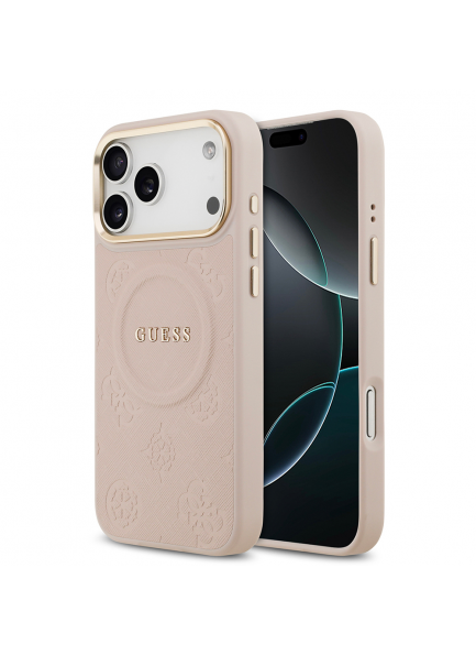 Maksimum Şıklık: Guess Peony Deseni ve Sıcak Baskılı Yazı Logosu Apple iPhone 17 Pro Kılıf Guess Orjinal Lisanslı M-safe Şarj Özellikli Sıcak Baskılı Yazı Logolu PU Deri Peony Kapak