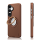 Basit ve Şık Mat Deri Deseni ile Üst Düzey Koruma Galaxy S25 Kılıf M-safe Şarj Özellikli 360° Standlı Basit Mat Deri Desenli Youngkit Tech Leather Serisi Kapak