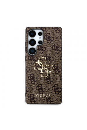 Galaxy S25 Ultra Kılıf Guess Orjinal Lisanslı PU Deri 4G Desenli Metal Büyük 4G ve Yazı Logolu Kapak