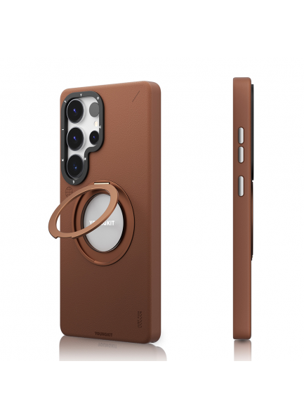 Basit ve Şık Mat Deri Deseni ile Üst Düzey Koruma Galaxy S25 UltraKılıf M-safe Şarj Özellikli 360° Standlı Basit Mat Deri Desenli Youngkit Tech Leather Serisi Kapak
