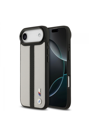 Apple iPhone 17 Air Kılıf BMW Orjinal Lisanslı M-safe Şarj Özellikli Deri Arka Yüzey Metal Logolu Delikli Şerit Tasarımlı Kapak