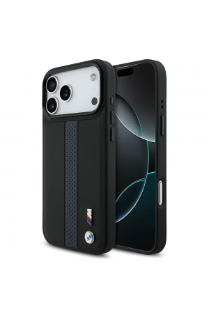 Apple iPhone 17 Pro Kılıf BMW Orjinal Lisanslı M-safe Şarj Özellikli Deri Arka Yüzey Metal Logolu Delikli Şerit Tasarımlı Kapak