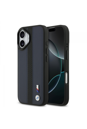 Apple iPhone 17 Kılıf BMW Orjinal Lisanslı M-safe Şarj Özellikli Deri Arka Yüzey Metal Logolu Delikli Şerit Tasarımlı Kapak