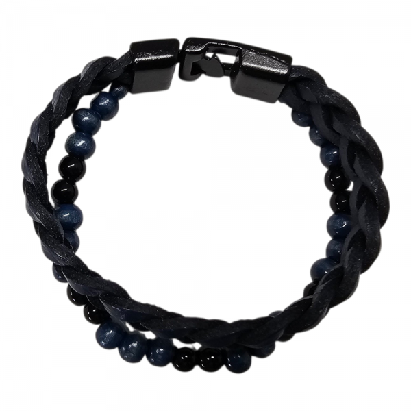 Örgü & Boncuklu Kombin Bileklik – Lacivert Hakiki Deri