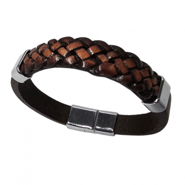 El Örmesi Hakiki Deri Siyah & Kahverengi Erkek Bileklik | Deritel