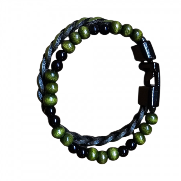 Deritel Hakiki Deri Bileklik – İki Saç Örgülü & Boncuklu Kombine Model