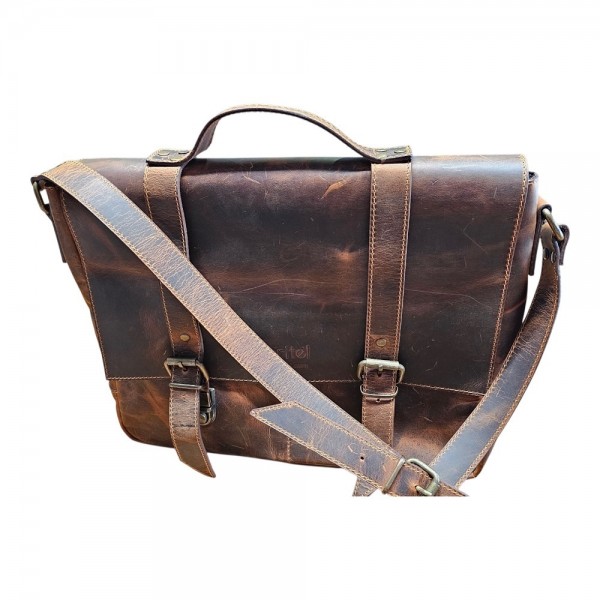 Deri Postacı Çantası – Şık & Fonksiyonel Kahverengi-Taba