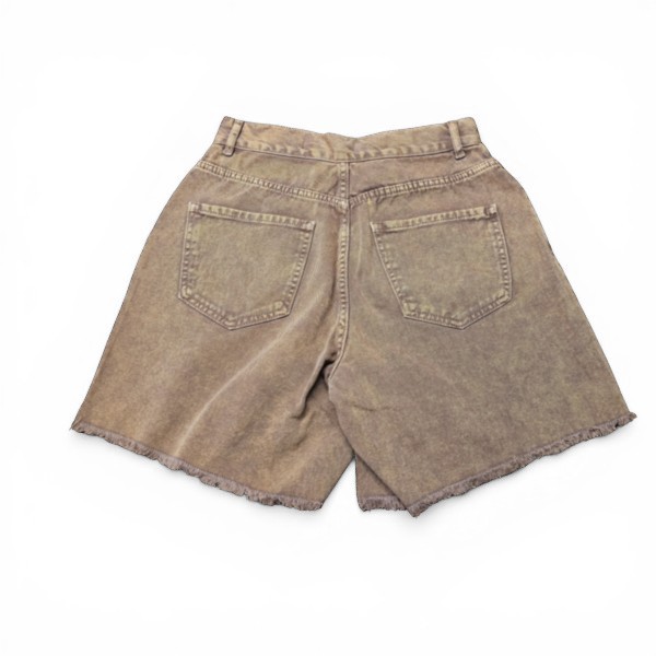 Vintage Dokulu, Modern Tasarımlı Gabardin Şort Yüksek Bel Pamuklu Gabardin Şort | %100 Pamuk | Deritel