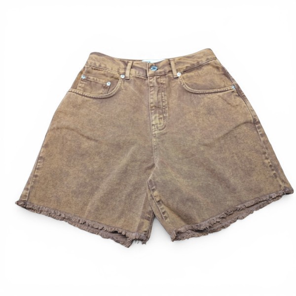 Vintage Dokulu, Modern Tasarımlı Gabardin Şort Yüksek Bel Pamuklu Gabardin Şort | %100 Pamuk | Deritel